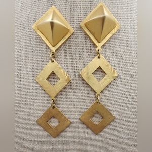 Art Deco Gold Tone Dangle Earrings